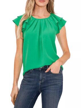Cece Women's Vibrant Green Tiered Ruffle Sleeves Blouse Top Size XS
